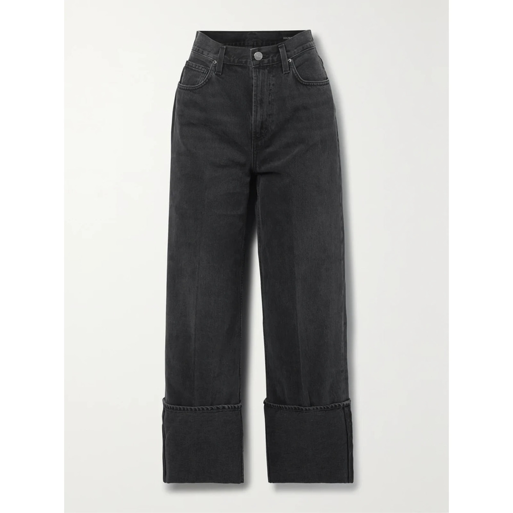 Goldsign + Net Sustain 'The Astley' Black Distressed High-Rise Wide-Leg Organic